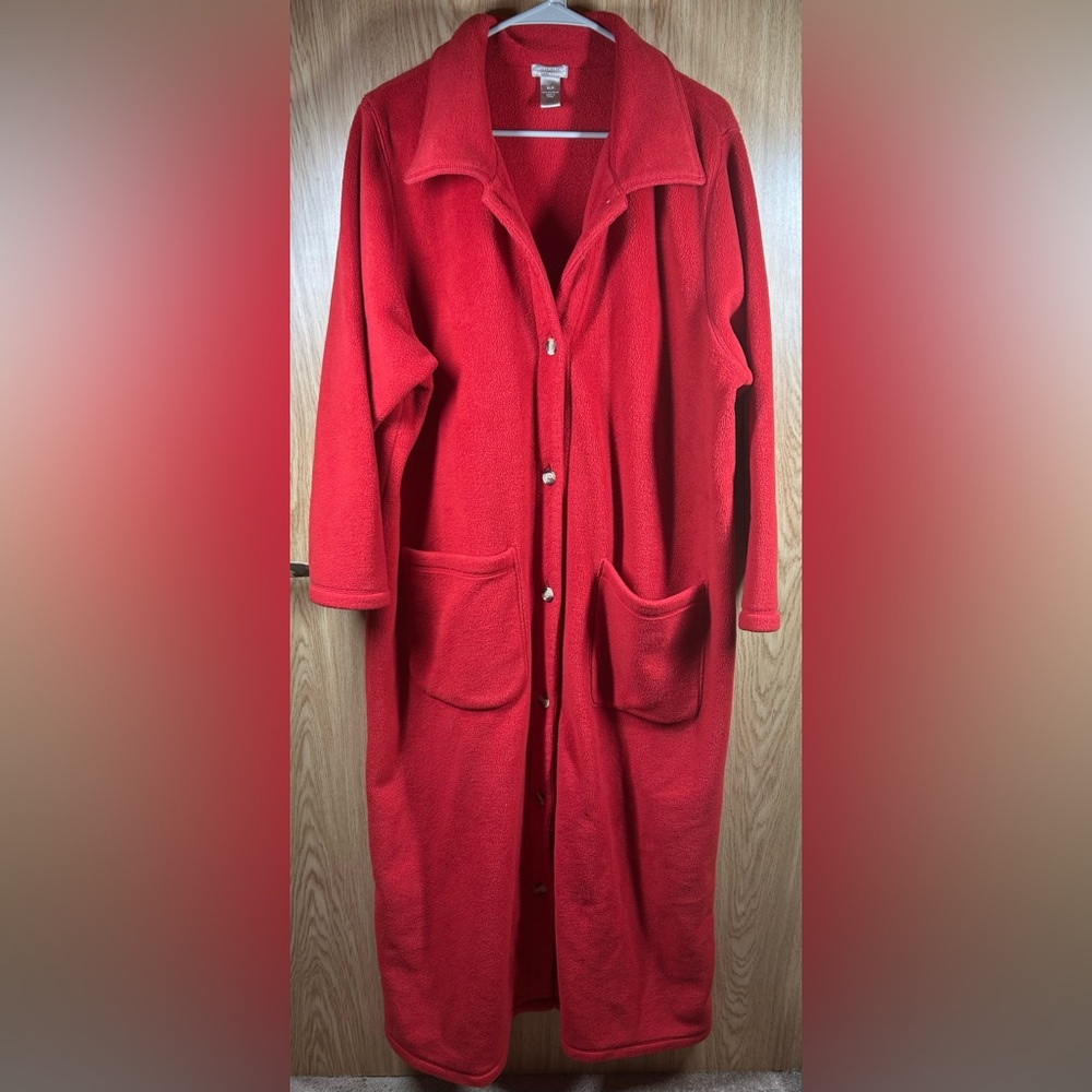 Nordstrom Women’s Size XLP Button Up Red Cozy Intimate Sleepwear Collard Robe